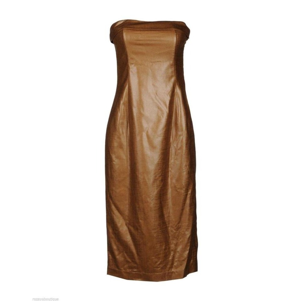 NWT $650 Paul & Joe Paris Brown Coated Strapless Midi Dress Side Slit IT38 US 4